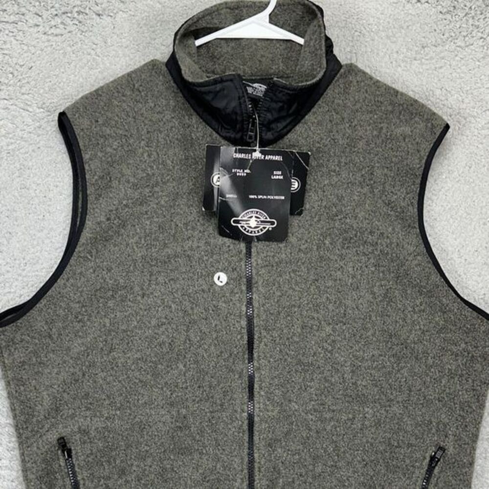 Charles River Apparel Fleece Vest Mens Large Grey Black Full Zip Sleeveless NEW